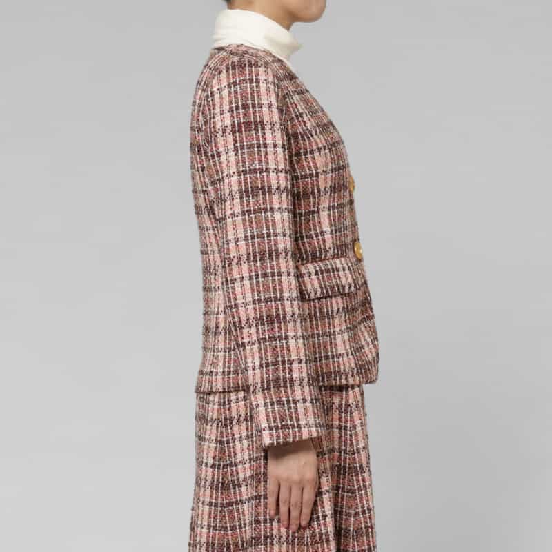BARNEYS NEW YORK セットアップ ツイード ノーカラージャケット PINK