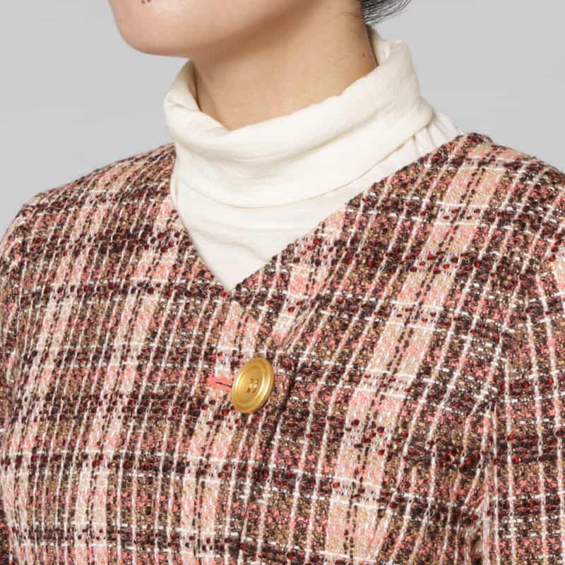 BARNEYS NEW YORK セットアップ ツイード ノーカラージャケット PINK