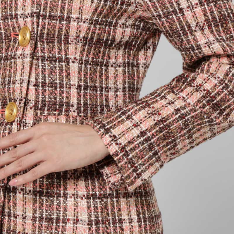 BARNEYS NEW YORK セットアップ ツイード ノーカラージャケット PINK