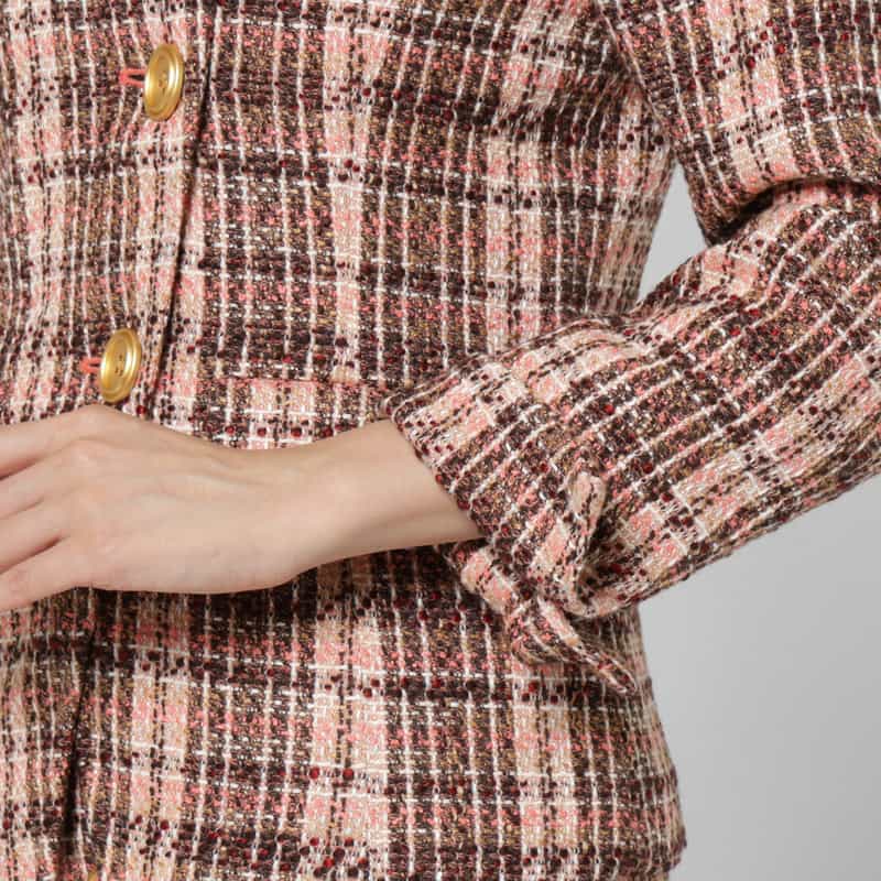 BARNEYS NEW YORK セットアップ ツイード ノーカラージャケット PINK