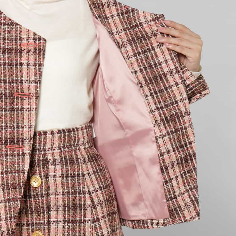 BARNEYS NEW YORK セットアップ ツイード ノーカラージャケット PINK