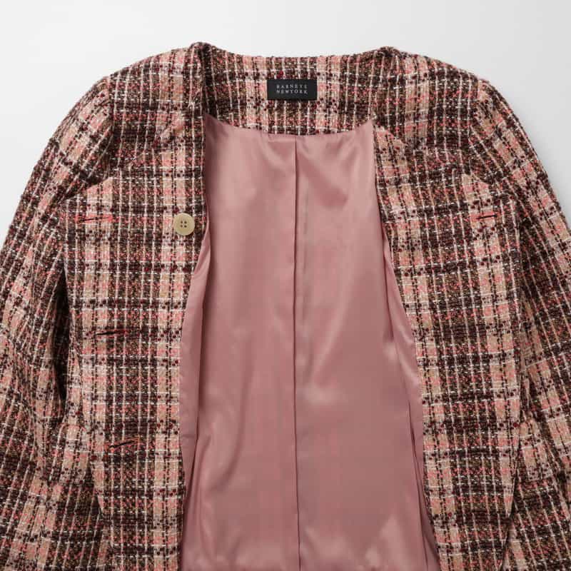 BARNEYS NEW YORK セットアップ ツイード ノーカラージャケット PINK