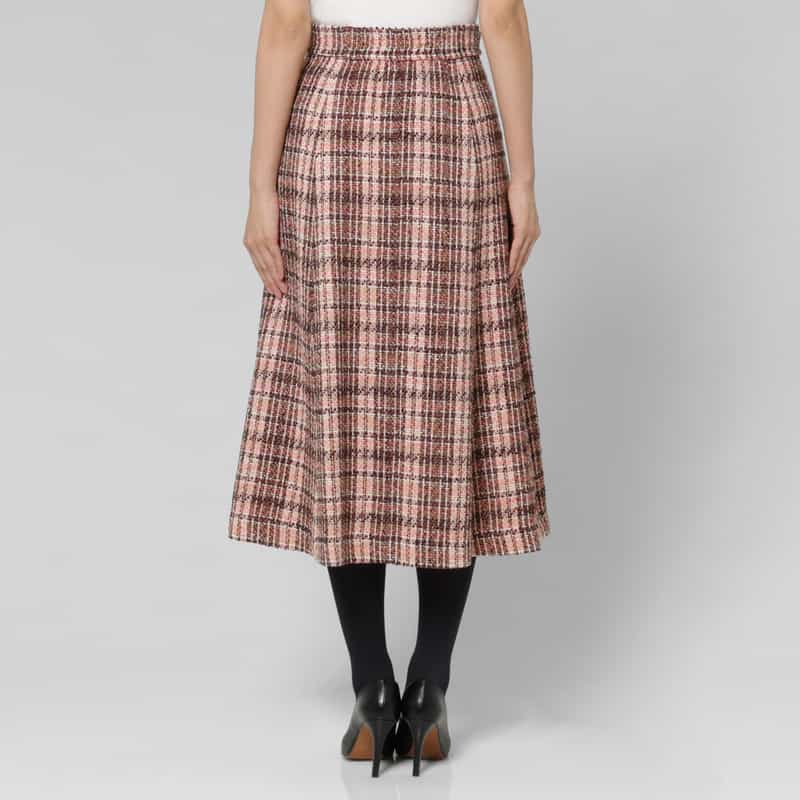 BARNEYS NEW YORK セットアップ ボタンデザイン ツイードフレアスカート PINK