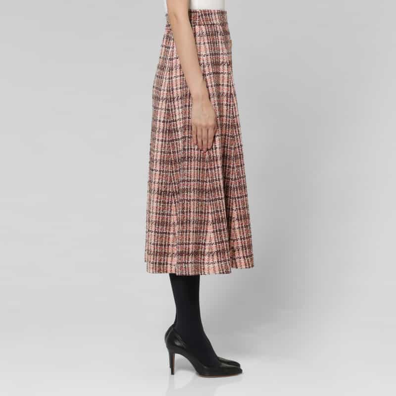 BARNEYS NEW YORK セットアップ ボタンデザイン ツイードフレアスカート PINK