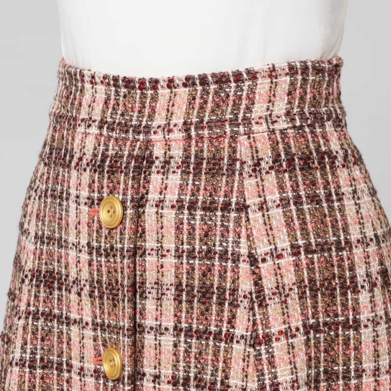 BARNEYS NEW YORK セットアップ ボタンデザイン ツイードフレアスカート PINK