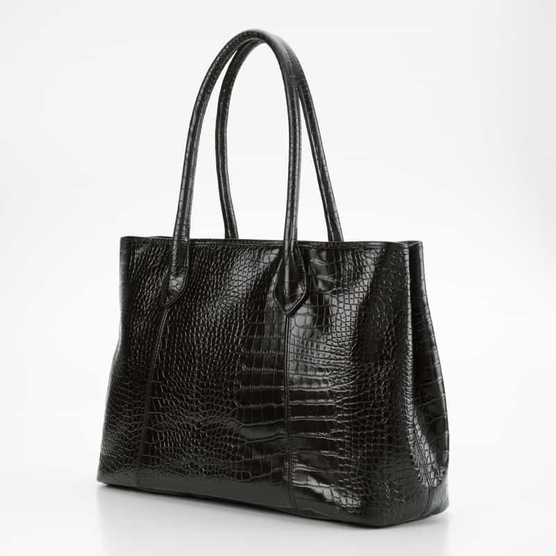 BARNEYS NEW YORK クロコ型押しレザートートバッグ BLACK