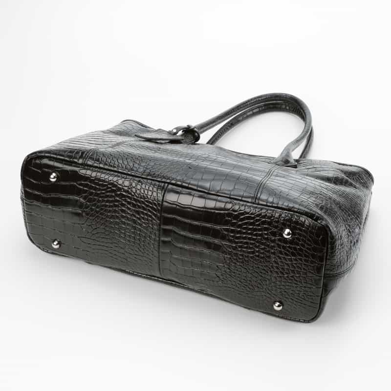 BARNEYS NEW YORK クロコ型押しレザートートバッグ BLACK