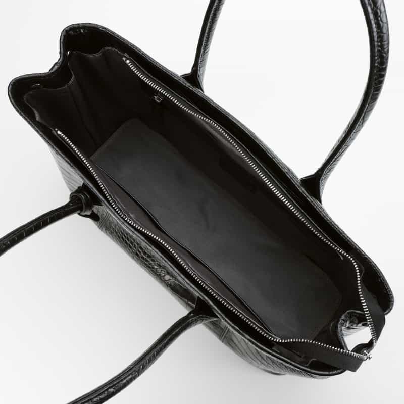 BARNEYS NEW YORK クロコ型押しレザートートバッグ BLACK