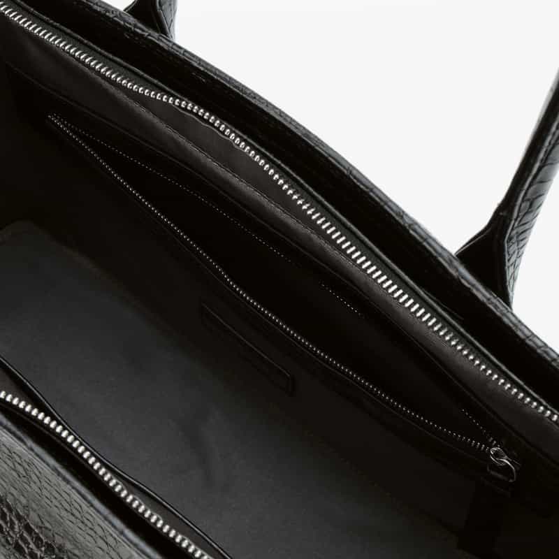 BARNEYS NEW YORK クロコ型押しレザートートバッグ BLACK