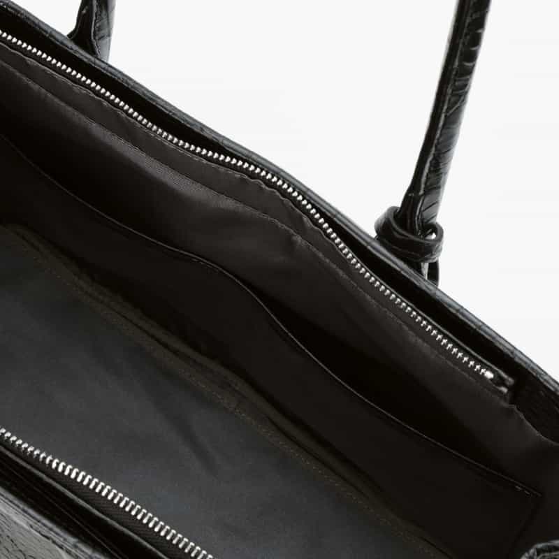 BARNEYS NEW YORK クロコ型押しレザートートバッグ BLACK