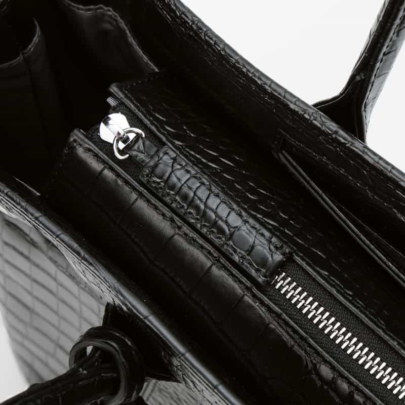 BARNEYS NEW YORK クロコ型押しレザートートバッグ BLACK