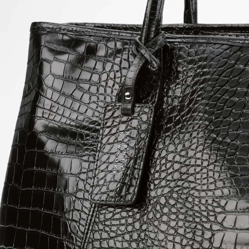 BARNEYS NEW YORK クロコ型押しレザートートバッグ BLACK
