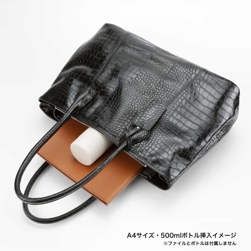 BARNEYS NEW YORK クロコ型押しレザートートバッグ BLACK