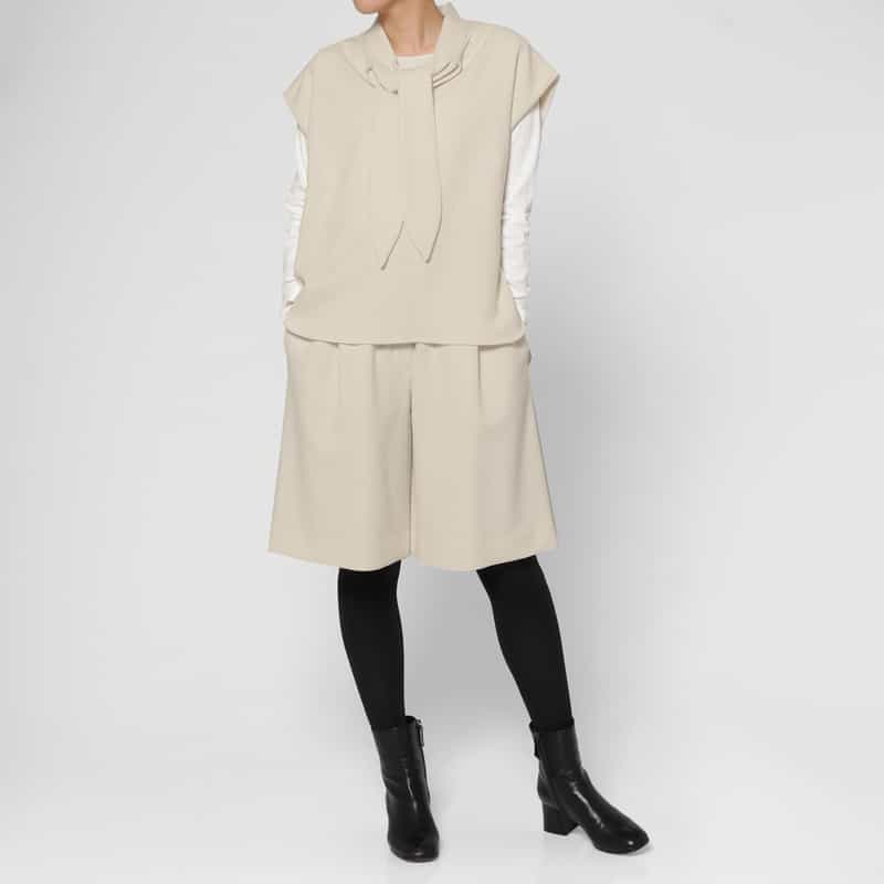 BARNEYS NEW YORK セットアップ ウォッシャブル ボウタイブラウス OFF WHITE