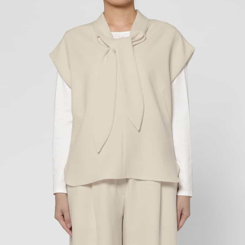 BARNEYS NEW YORK セットアップ ウォッシャブル ボウタイブラウス OFF WHITE