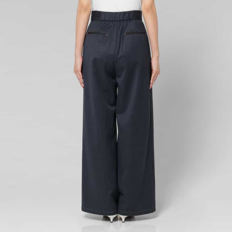 BARNEYS NEW YORK ウール混ボタンデザイン マリンワイドパンツ NAVY