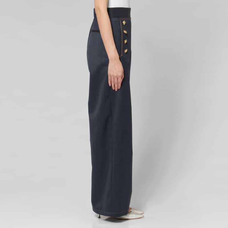 BARNEYS NEW YORK ウール混ボタンデザイン マリンワイドパンツ NAVY