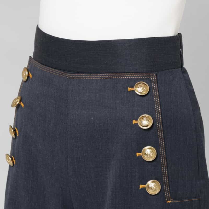 BARNEYS NEW YORK ウール混ボタンデザイン マリンワイドパンツ NAVY