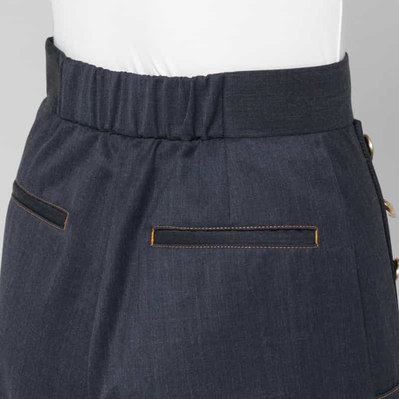 BARNEYS NEW YORK ウール混ボタンデザイン マリンワイドパンツ NAVY