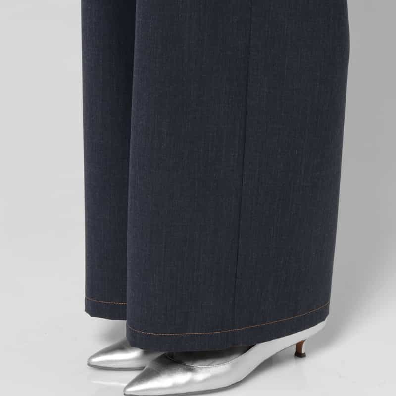 BARNEYS NEW YORK ウール混ボタンデザイン マリンワイドパンツ NAVY
