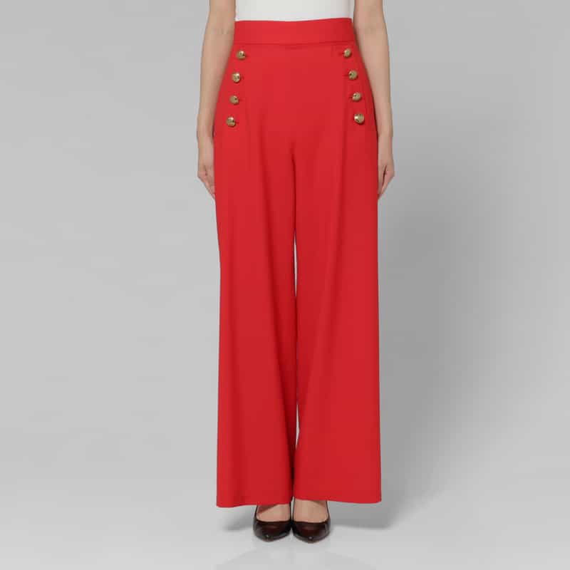 BARNEYS NEW YORK ウール ボタンデザイン マリンワイドパンツ RED