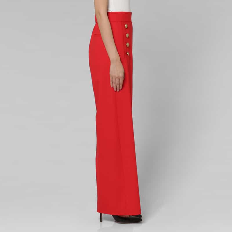 BARNEYS NEW YORK ウール ボタンデザイン マリンワイドパンツ RED