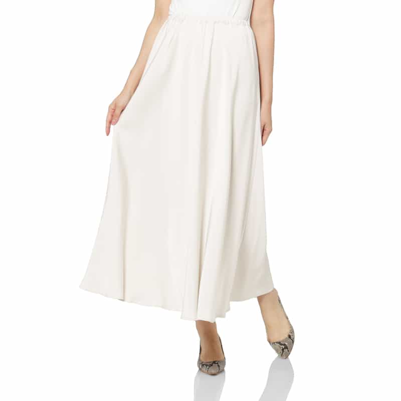 BARNEYS NEW YORK ストレッチ ダブルサテン フレアマキシスカート LT BEIGE