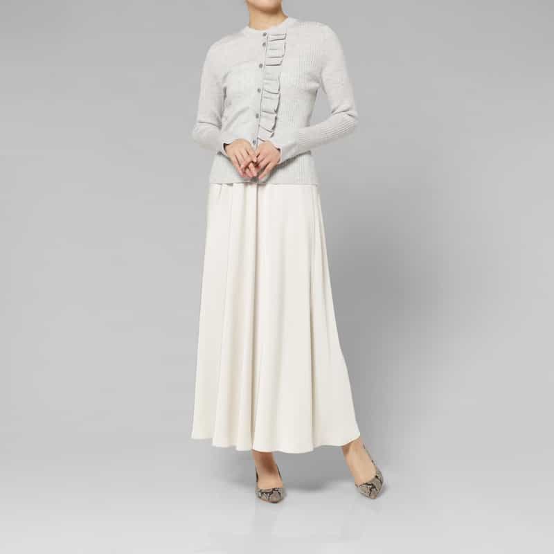 BARNEYS NEW YORK ストレッチ ダブルサテン フレアマキシスカート LT BEIGE