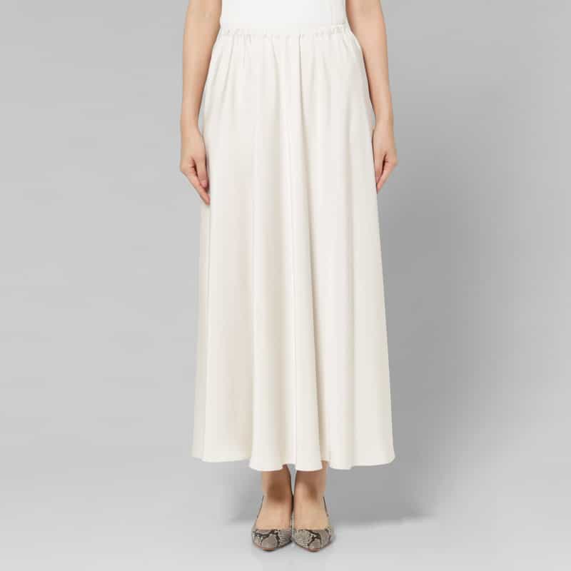 BARNEYS NEW YORK ストレッチ ダブルサテン フレアマキシスカート LT BEIGE