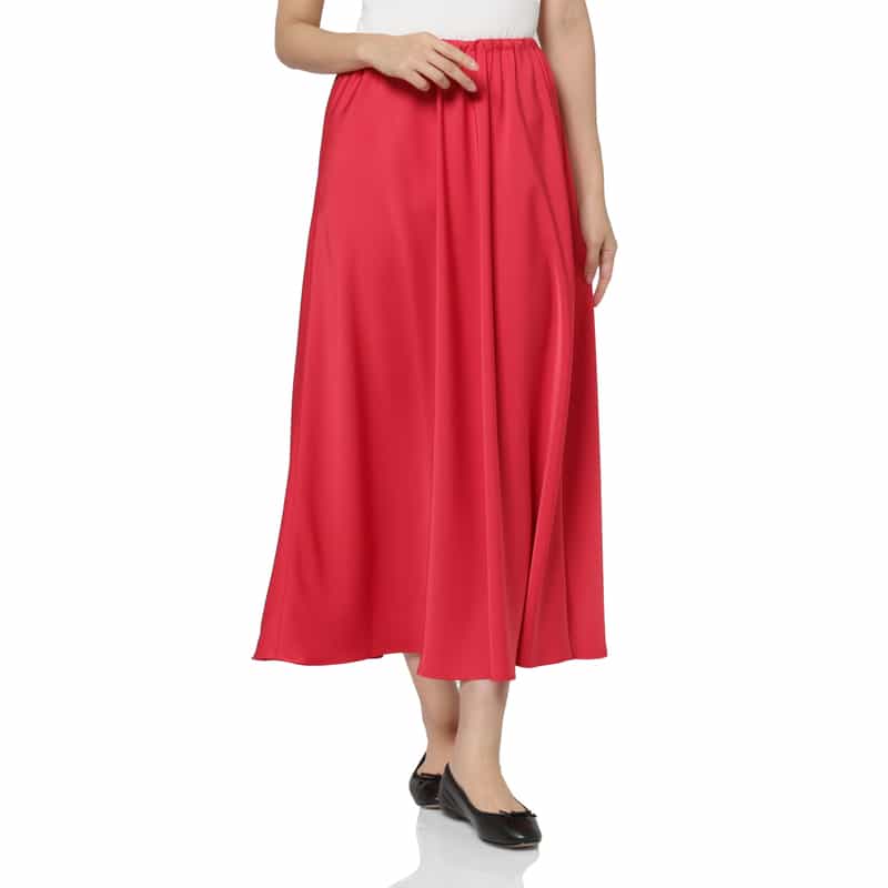 BARNEYS NEW YORK ストレッチ ダブルサテン フレアマキシスカート RED