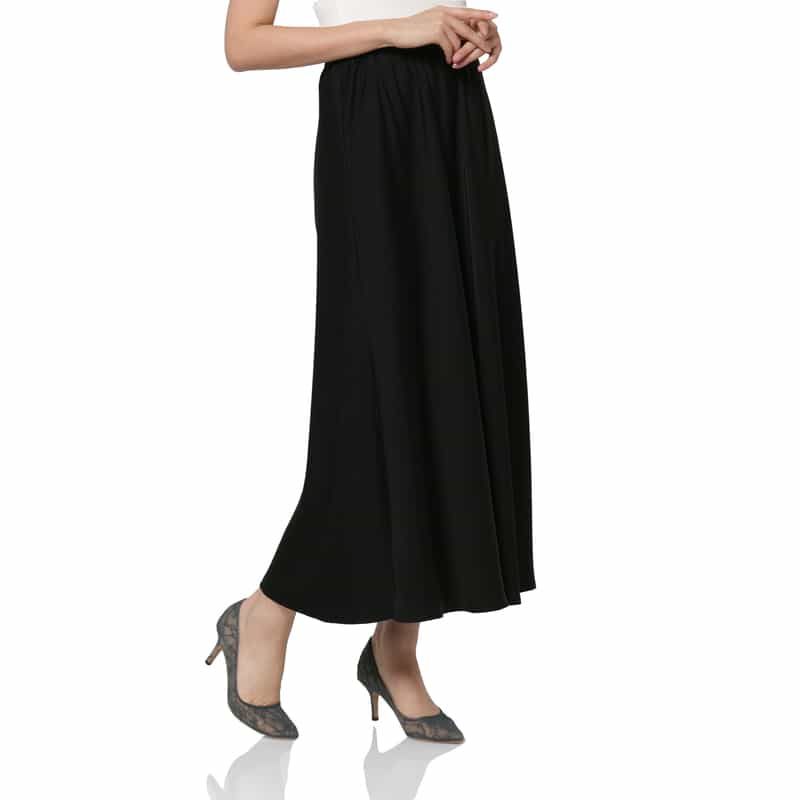 BARNEYS NEW YORK ストレッチ ダブルサテン フレアマキシスカート BLACK
