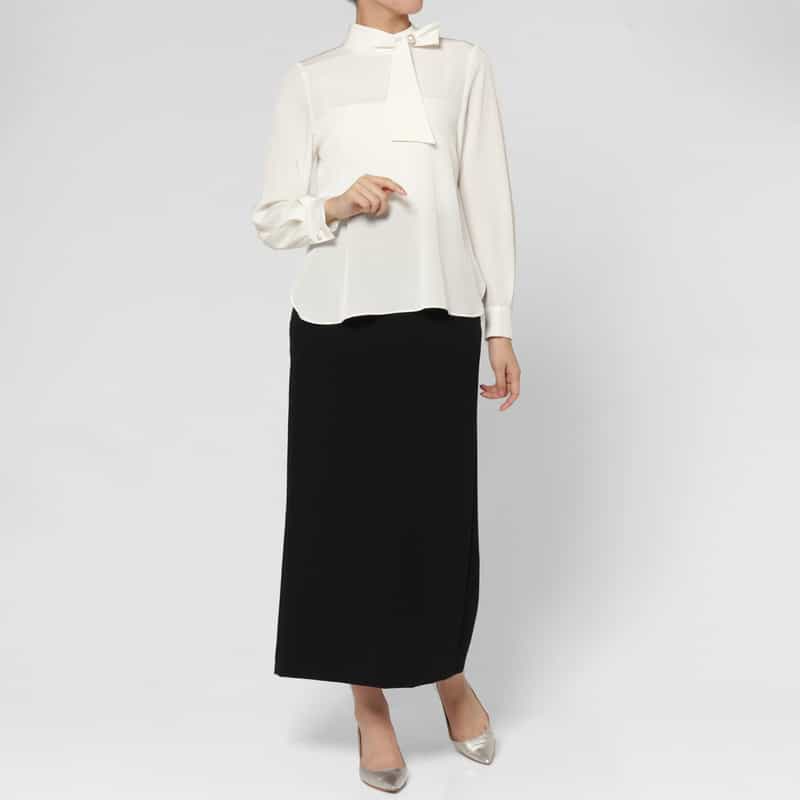 BARNEYS NEW YORK パールビジュー付きボウタイブラウス WHITE