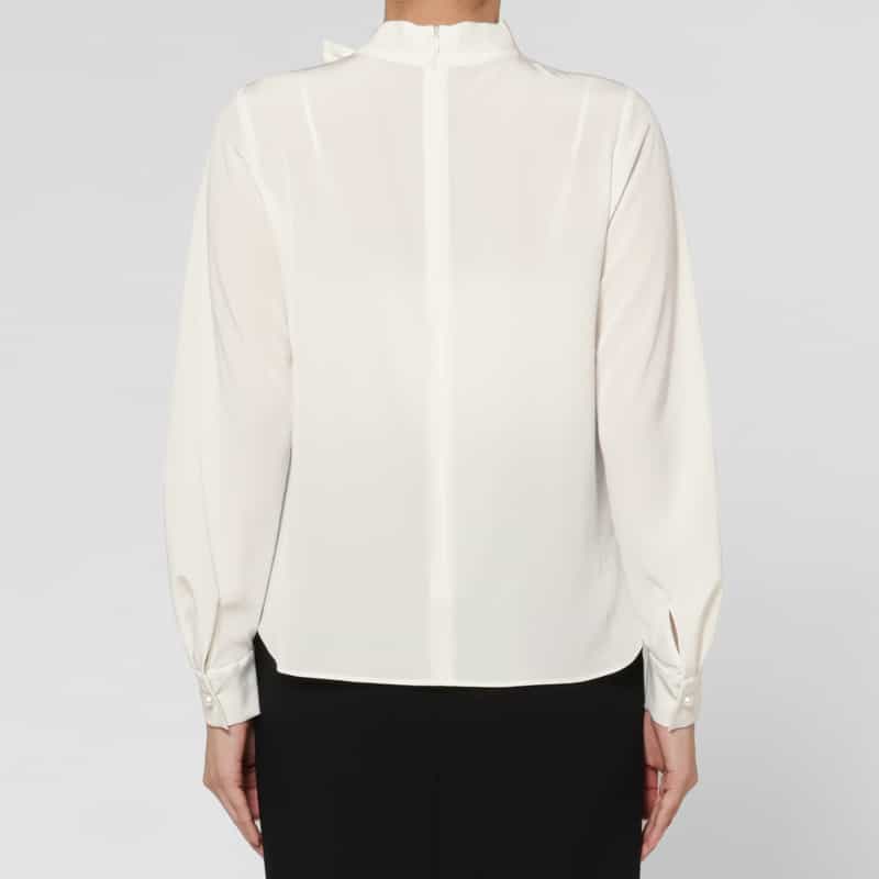 BARNEYS NEW YORK パールビジュー付きボウタイブラウス WHITE