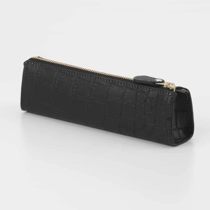 BARNEYS NEW YORK ラージレザーペンケース（クロコ型押し） BLACK